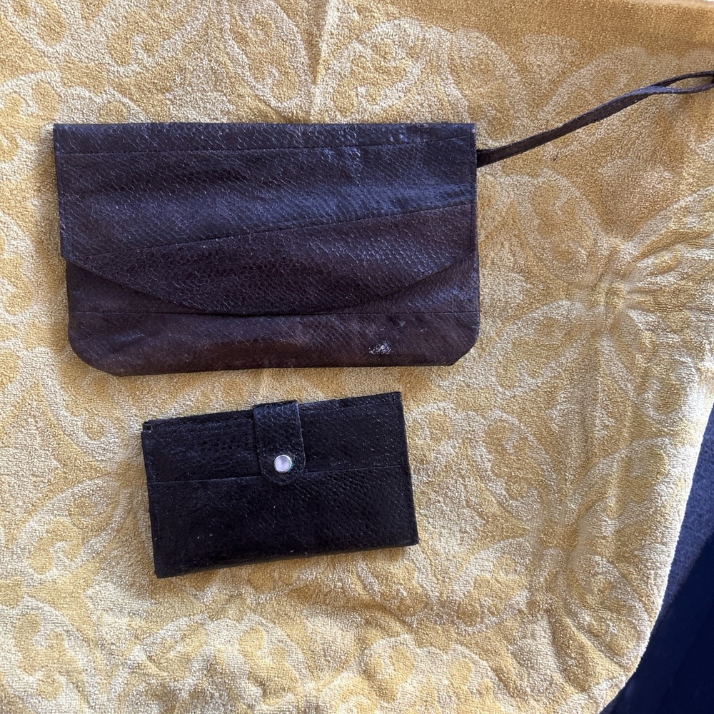 Vintage Genuine Salmon Skin Leather - Long Purse And Wallet (Dark Brown)